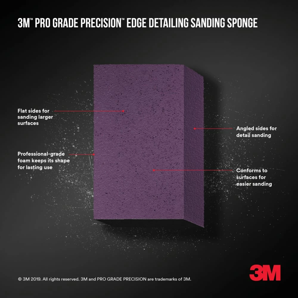 3M Pro Grade Detailing Aluminum Oxide Dual Angle Sanding Sponge For Wood, Metal, Plastic, Masonry - Image 2