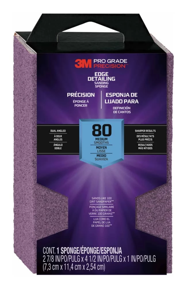 3M Pro Grade Detailing Aluminum Oxide Dual Angle Sanding Sponge For Wood, Metal, Plastic, Masonry