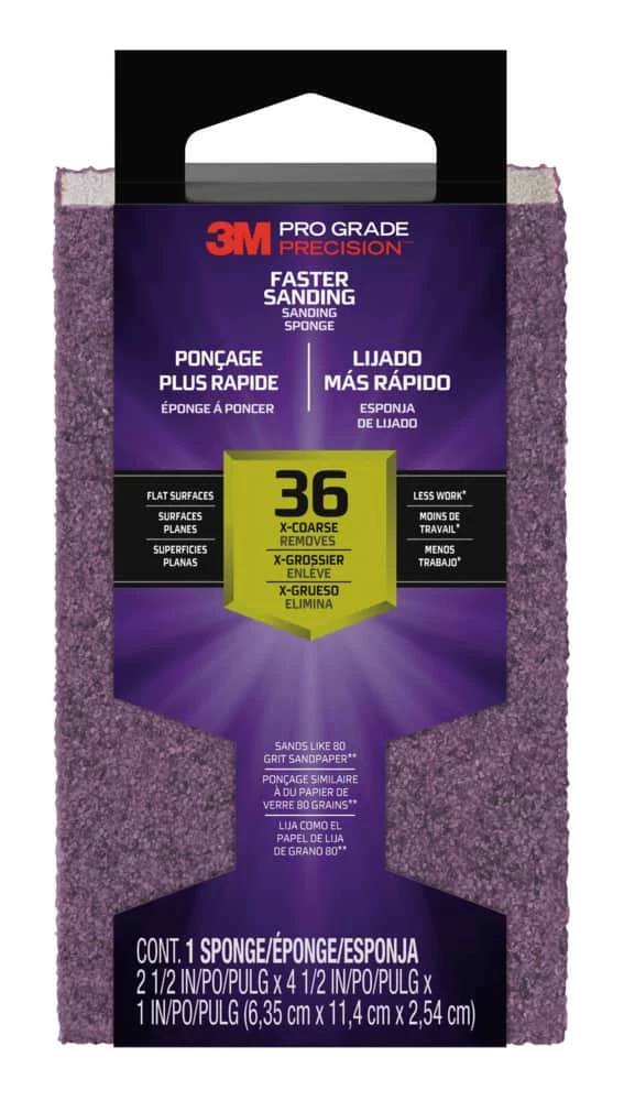 3M Pro Grade 36 Grit Coarse Aluminum Oxide Sanding Sponge For Wood, Metal, Plastic, Masonry