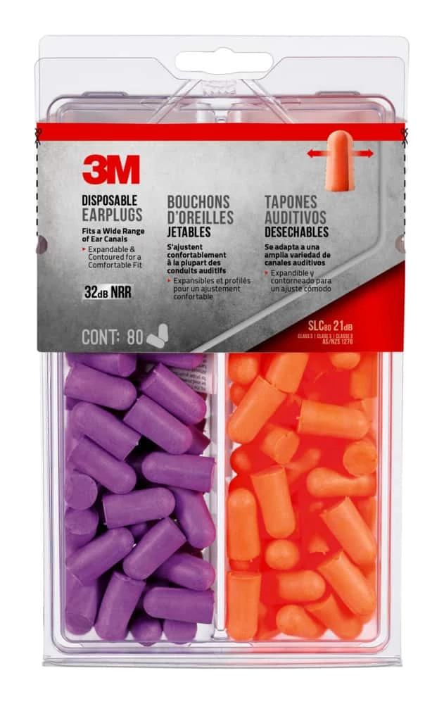 3M™ 92800-80-6DC NRR 32dB Uncorded Disposable Earplugs, Purple/Orange, 80-Pairs