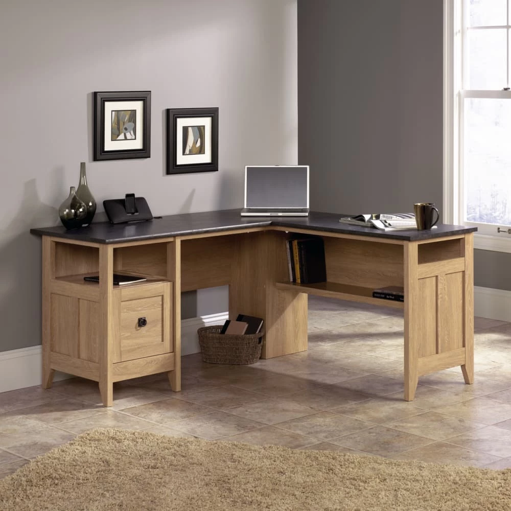Sauder August Hill Corner L-Shaped Home Office Computer Desk With Drawer, Dover Oak Finish - Image 4