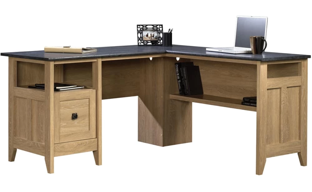 Sauder August Hill Corner L-Shaped Home Office Computer Desk With Drawer, Dover Oak Finish