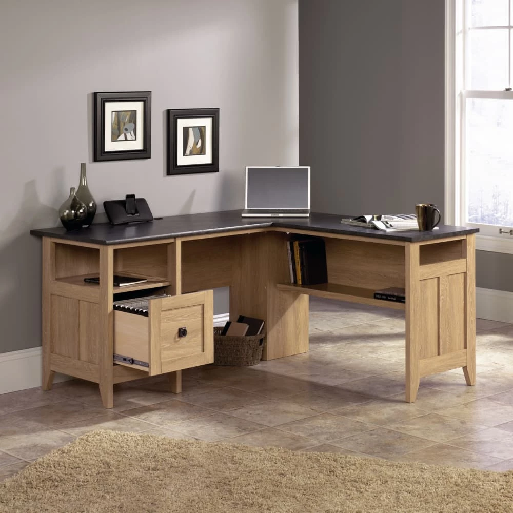 Sauder August Hill Corner L-Shaped Home Office Computer Desk With Drawer, Dover Oak Finish - Image 3