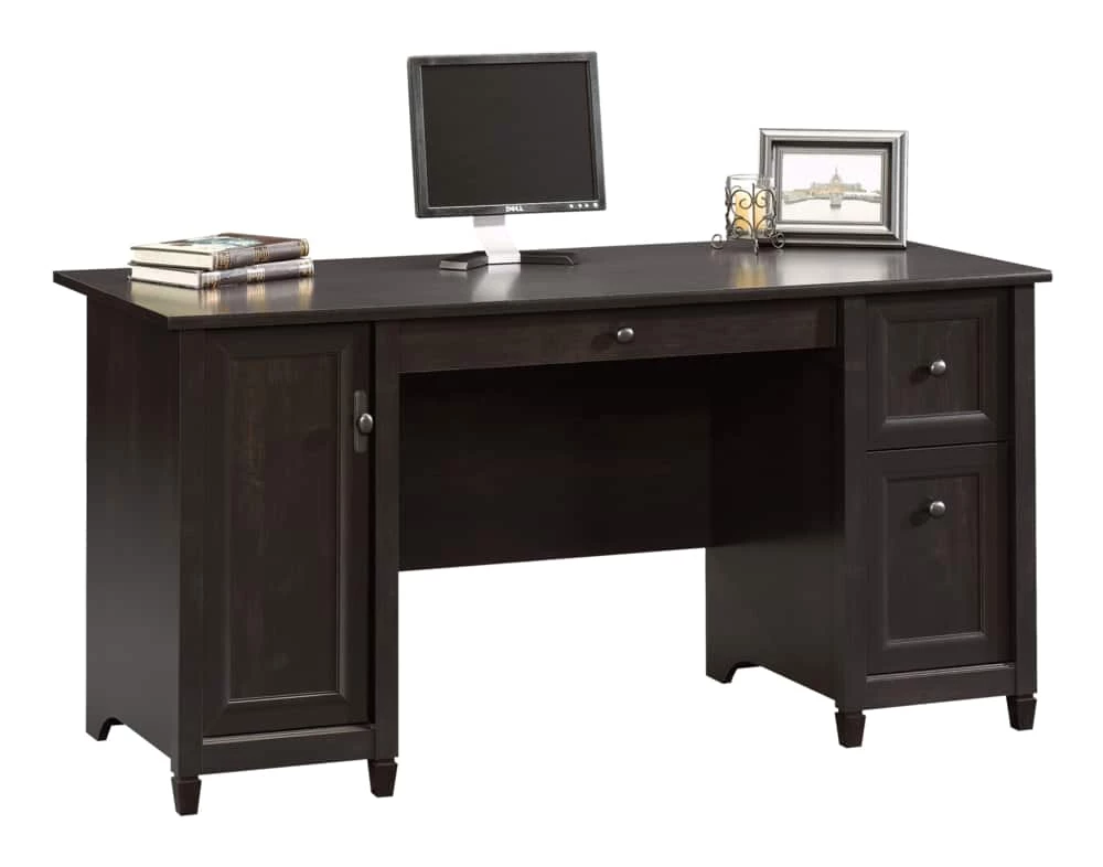 Sauder Edge Water Home Office Computer Desk With File Drawers, Estate Black Finish