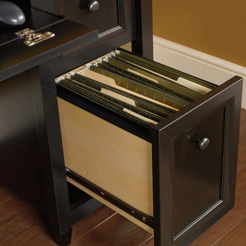 Sauder Edge Water Home Office Computer Desk With File Drawers, Estate Black Finish - Image 3