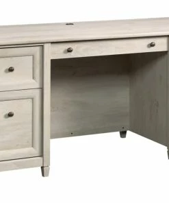 Sauder Edge Water Home Office Executive Desk With File Drawers, Chalked Chestnut Finish