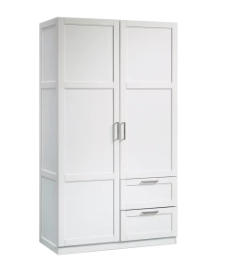 Sauder 2-Door 2-Drawer Wardrobe/Armoire Clothes Storage Cabinet With Hanger Rod, White