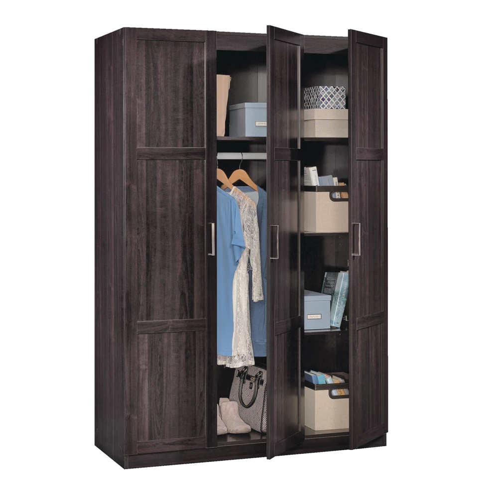 Sauder 3-Door Wardrobe/Armoire Clothes Storage Cabinet With Hanger Rod & Shelves, Cinnamon - Image 4