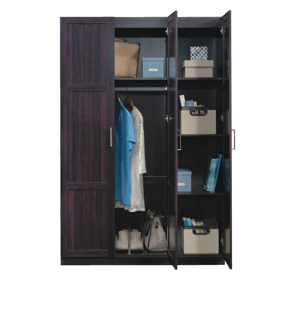Sauder 3-Door Wardrobe/Armoire Clothes Storage Cabinet With Hanger Rod & Shelves, Cinnamon - Image 2