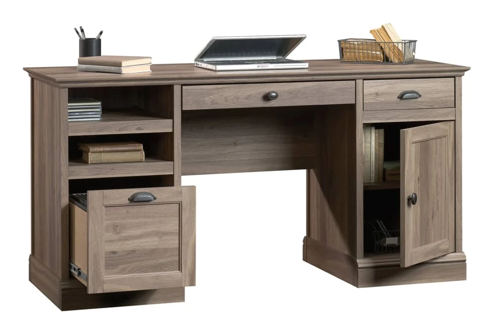 Sauder Barrister Lane Home Office Executive Desk With Storage, Salt Oak Finish - Image 2
