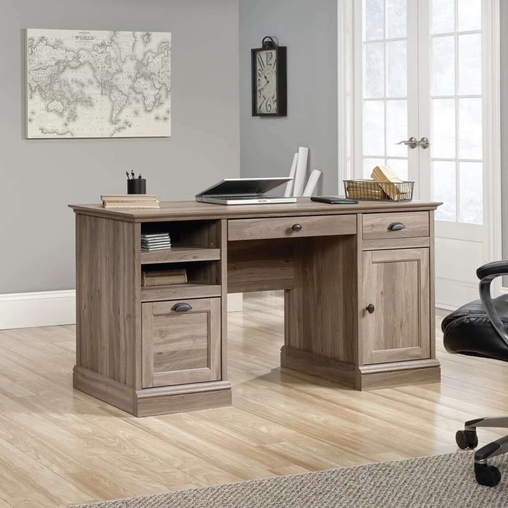 Sauder Barrister Lane Home Office Executive Desk With Storage, Salt Oak Finish - Image 5