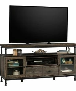 Sauder Canal Street Built-in USB Port Entertainment Credenza With Storage, Carbon Oak