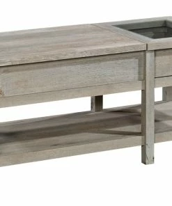 Sauder Cottage Road Lift Top Storage Coffee Table With Display Drawer, Mystic Oak Finish