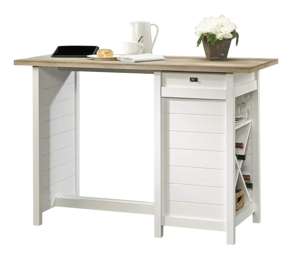 Sauder Cottage Road 1-Drawer Work Desk/Table With Storage Shelves, Soft White - Image 6