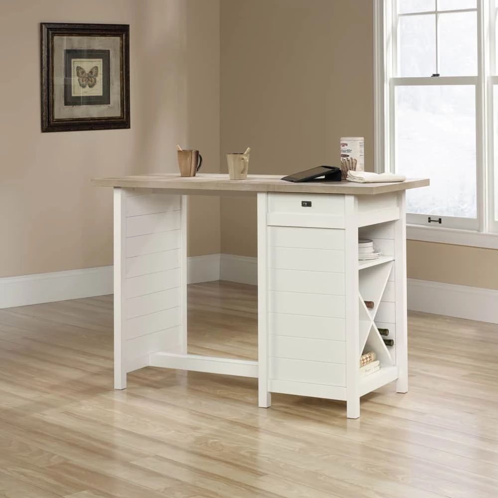 Sauder Cottage Road 1-Drawer Work Desk/Table With Storage Shelves, Soft White - Image 5