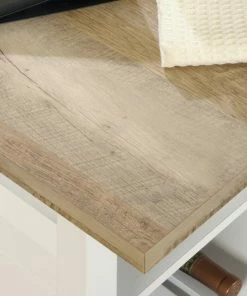 Sauder Cottage Road 1-Drawer Work Desk/Table With Storage Shelves, Soft White