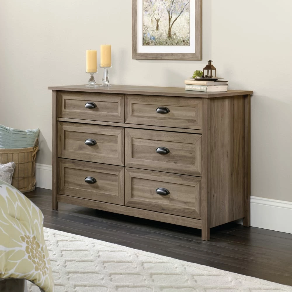 Sauder County Line 6-Drawer Double Dresser/Chest, Salt Oak Finish