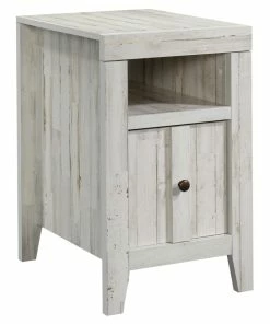 Sauder Dakota Pass 1-Door Sofa End/Side Table With Storage Tray, White Plank Finish