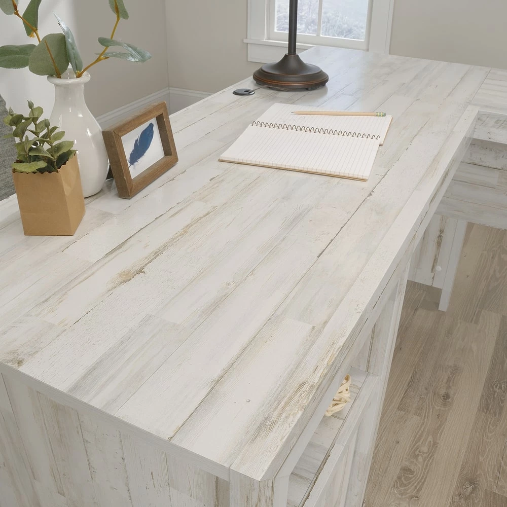 Sauder Dakota Pass Easy-to-Assemble L-Desk With Storage, White Plank - Image 6