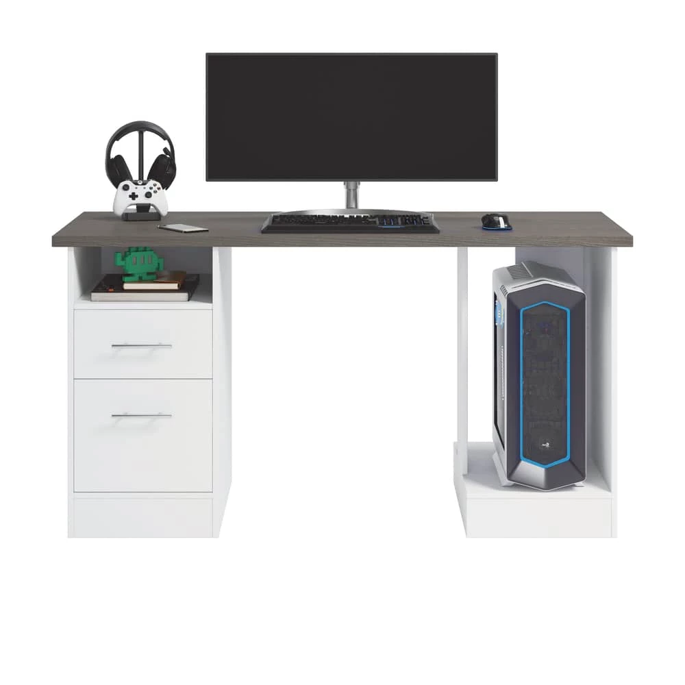 Sauder Gaming Desk With Drawer Pedestal, White, 60-in - Image 2