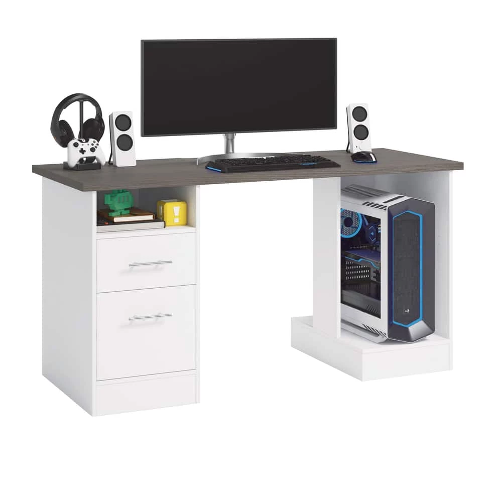 Sauder Gaming Desk With Drawer Pedestal, White, 60-in - Image 3