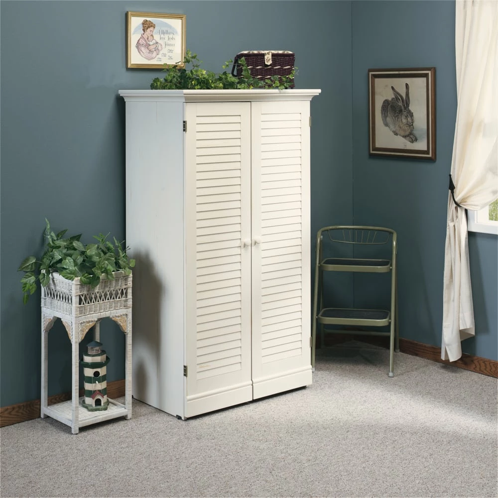 Sauder Harbor View 2-Door Crafting/Sewing Storage Cabinet With Fold-Out Table, White - Image 3