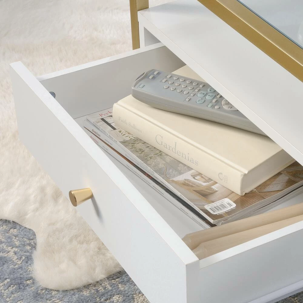 Sauder Harper Heights Tempered Glass Top Coffee Table With Drawers, White - Image 3