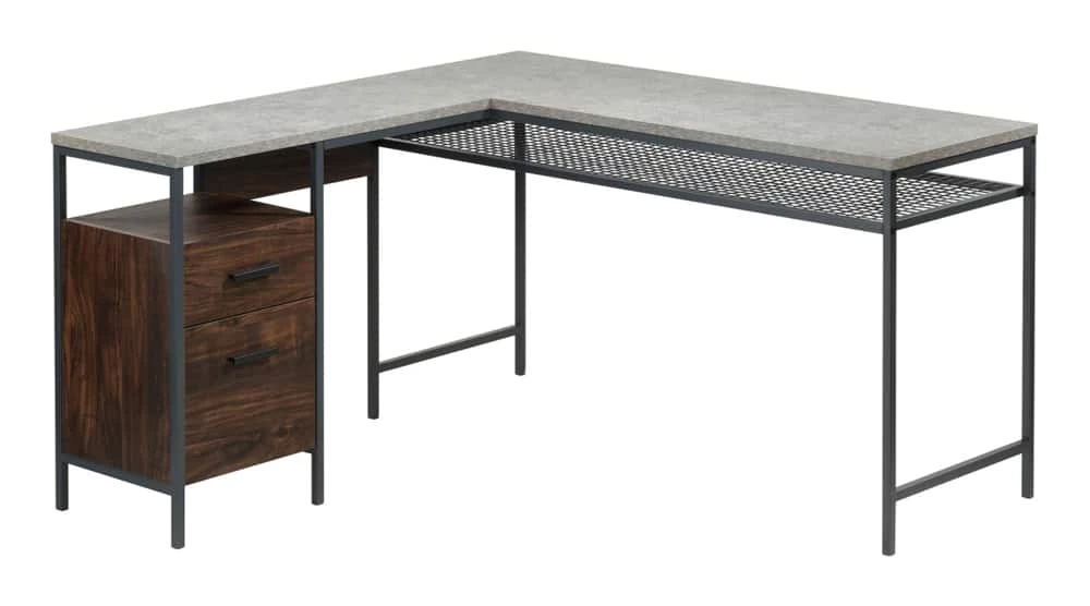 Sauder Market Commons Corner L-Shaped Home Office Computer Desk, Rich Walnut Finish