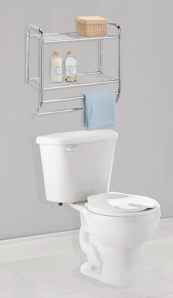 Sauder Wall-Mounted Towel Shelf/Hanger Rack For Bathroom Storage, Chrome - Image 4