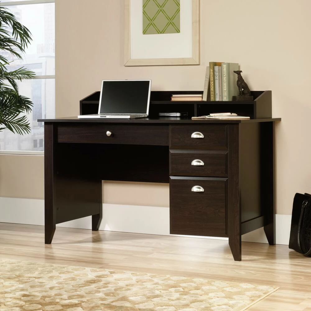 Sauder Shoal Creek 3-Drawer Home Office Computer Desk With Hutch, Jamocha Wood Finish - Image 7
