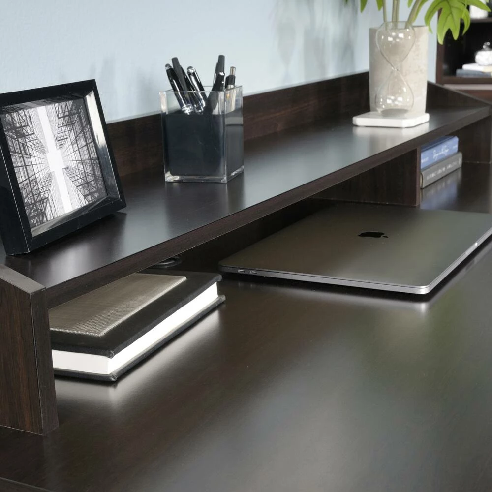 Sauder Shoal Creek 3-Drawer Home Office Computer Desk With Hutch, Jamocha Wood Finish - Image 2