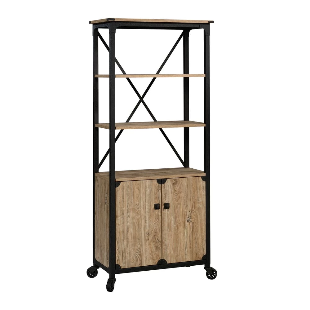 Sauder Steel River Open-Shelf Bookcase With Doors, Milled Mesquite