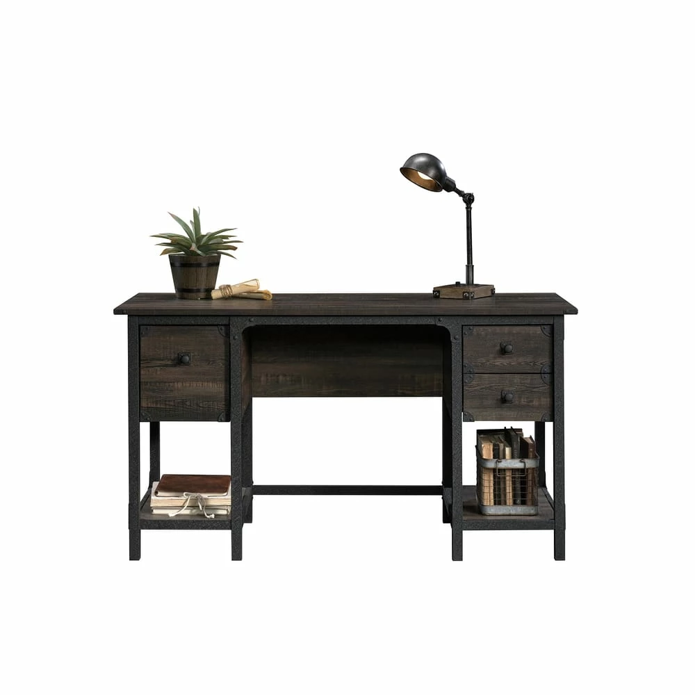 Sauder Steel River Double Pedestal Desk With Storage, Carbon Oak - Image 2