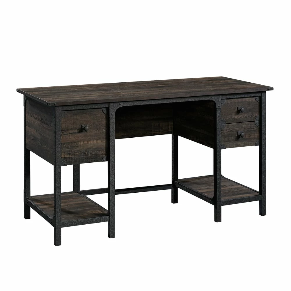 Sauder Steel River Double Pedestal Desk With Storage, Carbon Oak