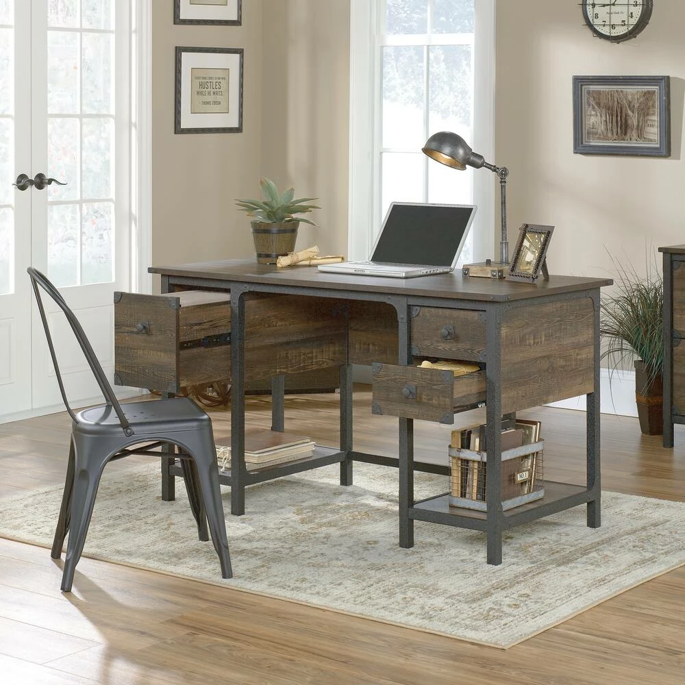 Sauder Steel River Double Pedestal Desk With Storage, Carbon Oak - Image 8