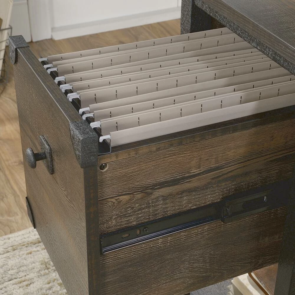 Sauder Steel River Double Pedestal Desk With Storage, Carbon Oak - Image 9