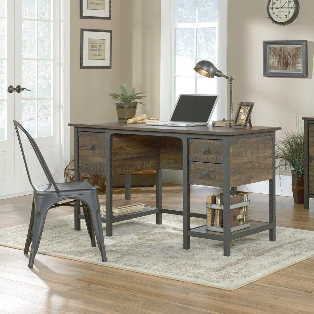 Sauder Steel River Double Pedestal Desk With Storage, Carbon Oak - Image 5