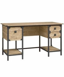 Sauder Steel River Double Pedestal Desk With Storage, Milled Mesquite