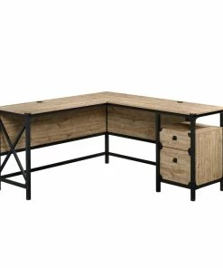 Sauder Steel River Home Office L-Desk With Drawers, Milled Mesquite
