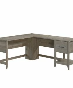 Sauder Summit Station Lightweight L-Desk With File Drawer, Pebble Pine