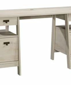 Sauder 4-Drawer Home Office Executive Trestle Desk With File Storage, Chalked Chestnut