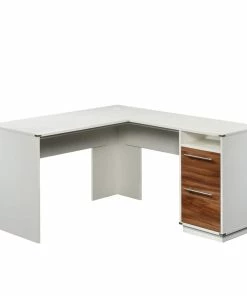 Sauder Vista Key Spacious Home Office L-Desk With Storage, Pearl Oak