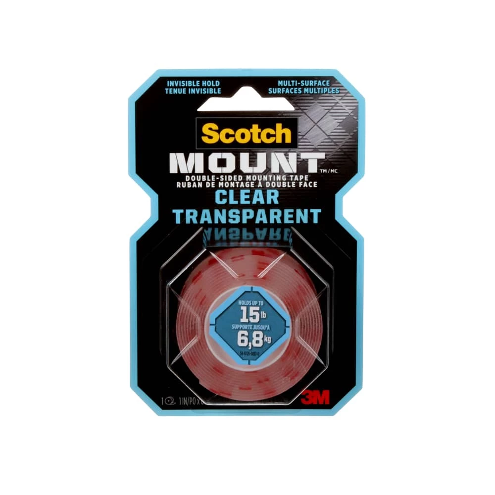 3M Scotch-Mount Clear Double-Sided Mount Tape, 1-in X 60-in